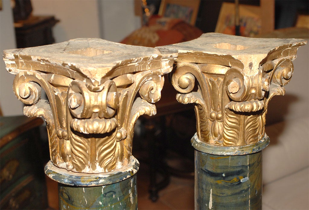 19th Century Pair of Faux Marble Painted Columns