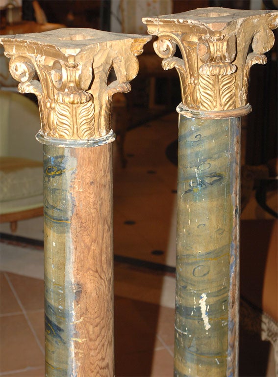 Pair of Faux Marble Painted Columns 1