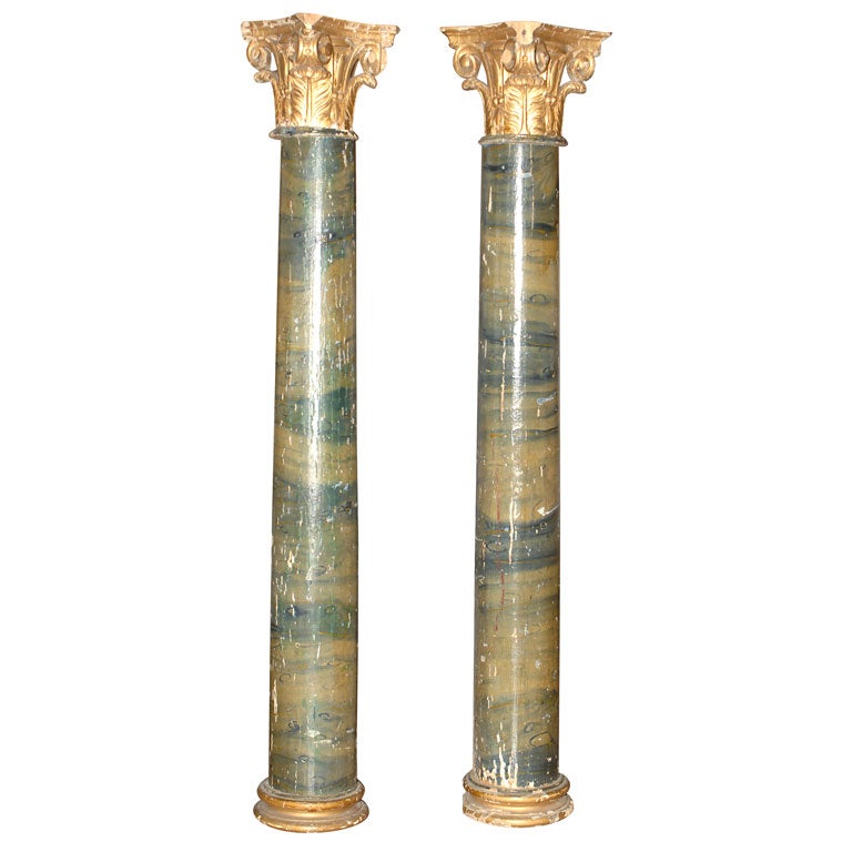 Pair of Faux Marble Painted Columns