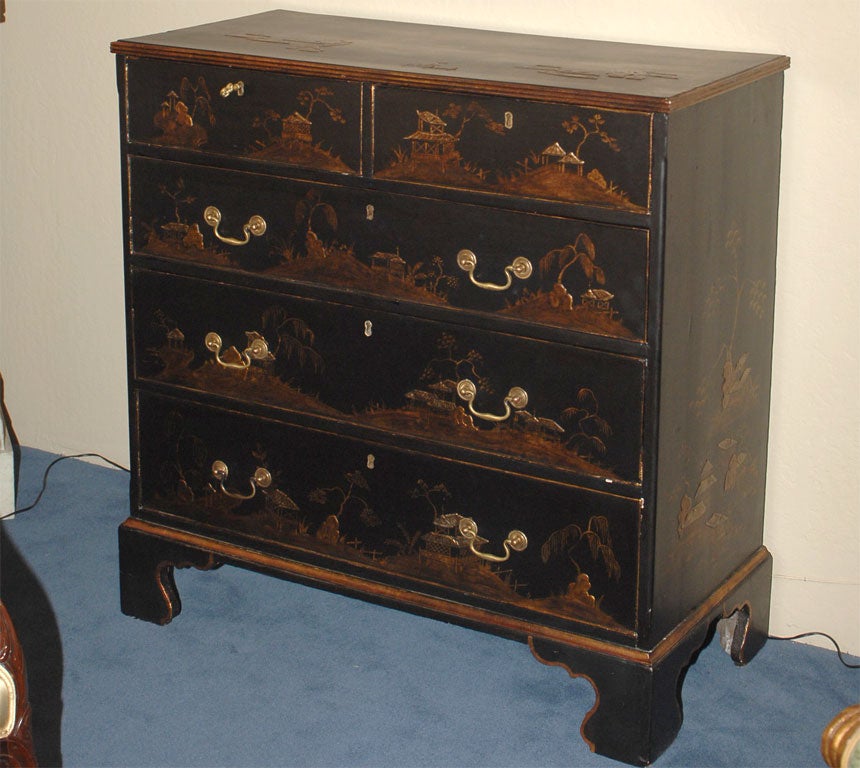 George III Style Black Lacquered and Chinoiserie Decorated Chest
