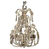 Louis XV Style Tole, Beaded Crystal Mounted 3-lite Chandelier