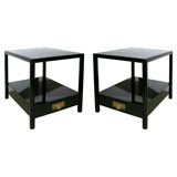 A Pair of Black Lacquer Baker End Tables.