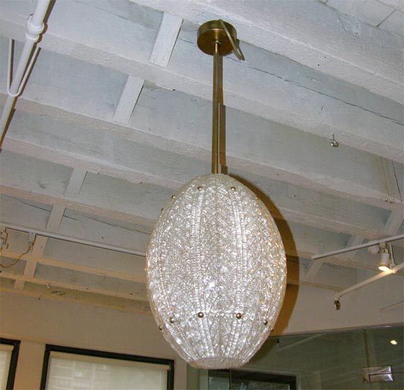 Elliptical Molded Glass and Brass Chandelier