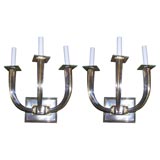 Vintage Pair of Silverplated  and Brass Three Arm Sconces