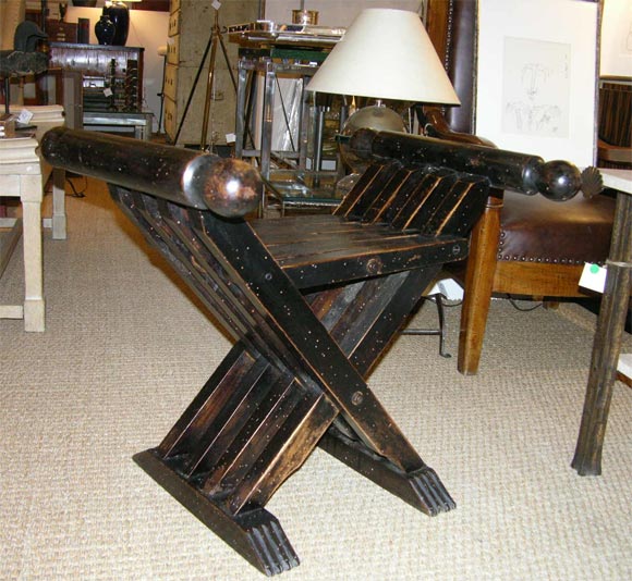 Pair of Folding Walnut and Beech Stools