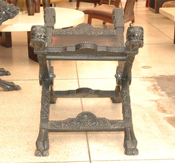 Mid-20th Century Pair of Renaissance Style Campaign Stools