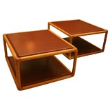 Two leather and fruitwood coffee tables by Ward Bennett