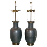 Pair Pewter and Brass Jar Lamps