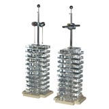 Pair Stacked Lucite Lamps