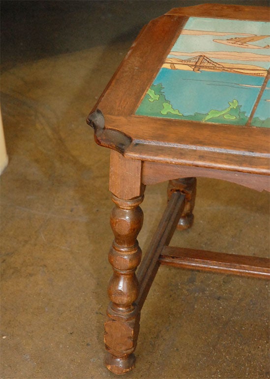 Mid-20th Century Ceramic Taylor tile scene  table San Francisco bridge &  plain