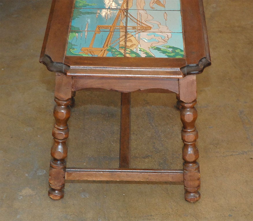 Wood Ceramic Taylor tile scene  table San Francisco bridge &  plain