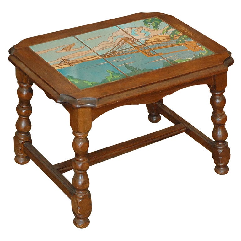 Ceramic Taylor tile scene  table San Francisco bridge &  plain