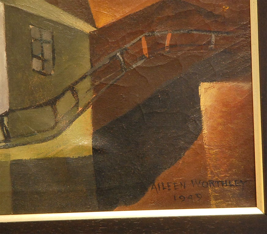 Mid-20th Century Cubist Oil Painting 