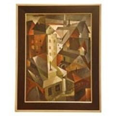 Cubist Oil Painting "Roof Tops" by Aileen Worthley 7