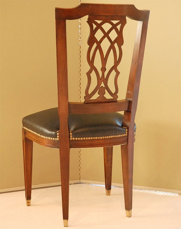 Mid-20th Century Set of Six Dining Chairs with Lattice Back Detail signed Jansen