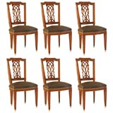 Set of Six Dining Chairs with Lattice Back Detail signed Jansen 6