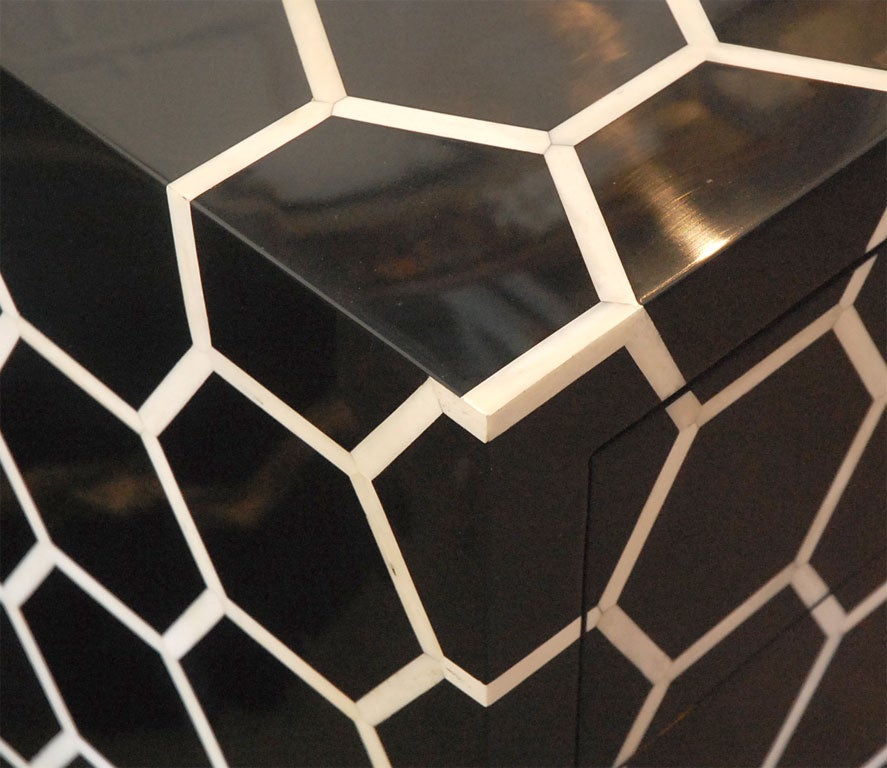 Contemporary Black Lacquer and  Bone Chest