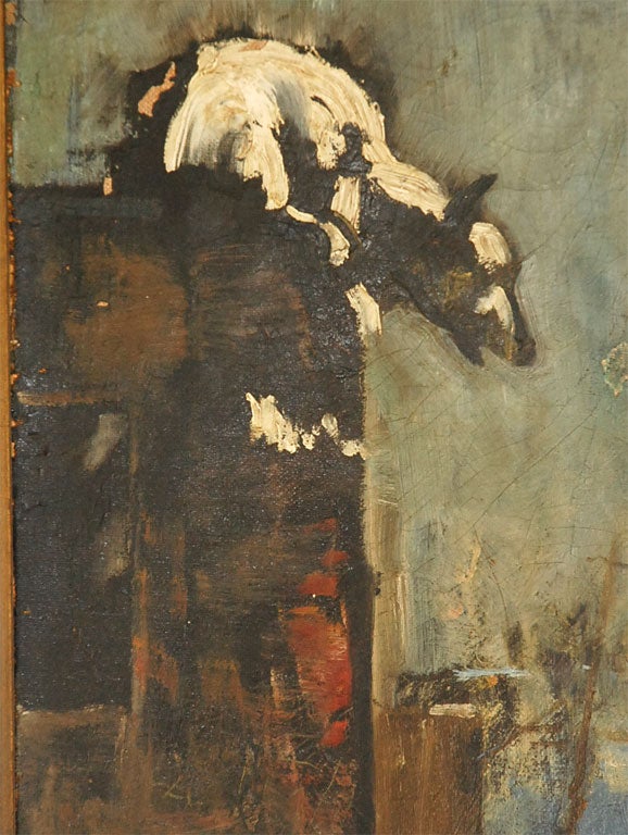 American Oil Painting of Bear Overlooking Shipyard For Sale