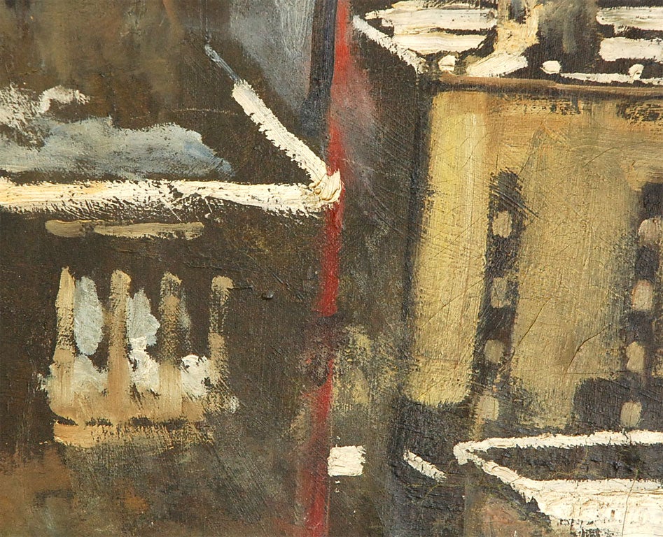 20th Century Oil Painting of Bear Overlooking Shipyard For Sale