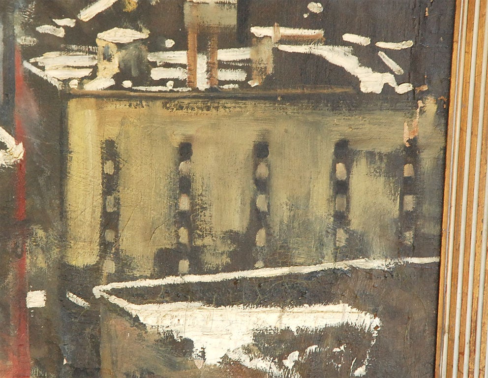 Oil Painting of Bear Overlooking Shipyard For Sale 1