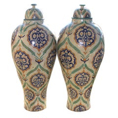 Antique Pair of Large Lidded Decorative Urns