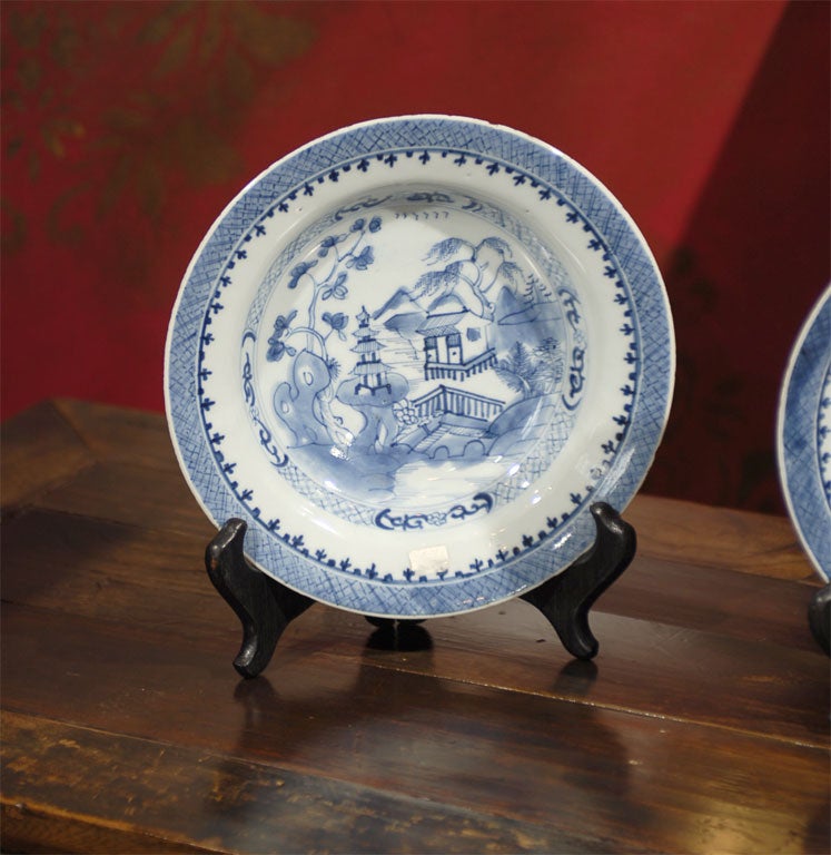 Pair of 18th C. Chinese Blue/White Bowls For Sale 1