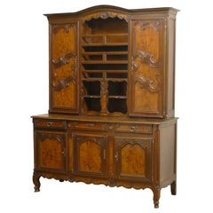 Antique French 1820s Walnut Restoration Vaisselier from Bresse with Burl Wood Panels