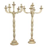 Pair of  French Painted Wood Candelabras