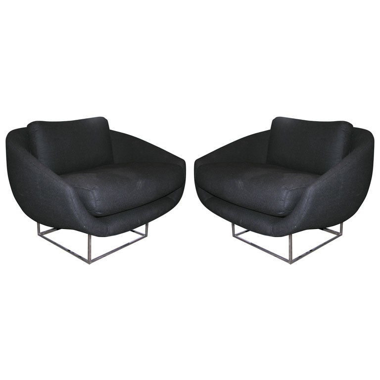 Milo Baughman Chrome and Gray Flannel Chairs