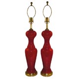 Pair of Murano Glass Lamps in Poppy Red