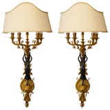 Pair Empire Style Five-Light Bronze Wall Sconces, France