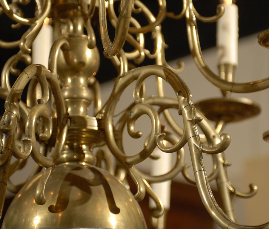 19th Century Three-Tier Dutch Brass Chandelier with 18 Lights, c. 1890