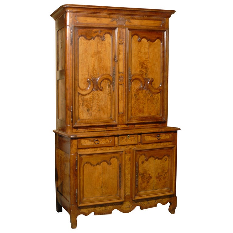 Louis XV Period Buffet Deux Corps in Burl Ash and Cherry, circa 1760