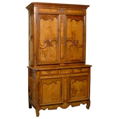 Antique Louis XV Period Buffet Deux Corps in Burl Ash and Cherry, circa 1760