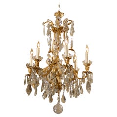 Lustre en bronze doré et cristal de style Louis XV:: vers 1880