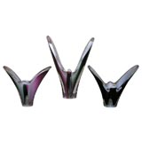 Set of 3 Coquille Art Glass Vases, by Paul Kedelv for Flygsfors
