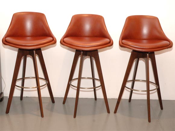Set of 3 Leather Barstools