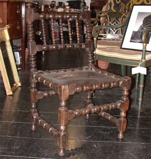 Unusual Oak Turned Chair with unusual recessed seat with bobbed border around seat