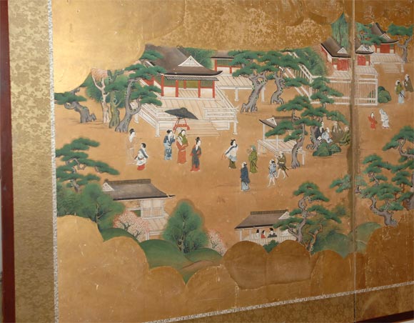Japonisme Large Screen Depicting Itsukushima Shrine, UNESCO Sight, Edo Japan, circa 1750