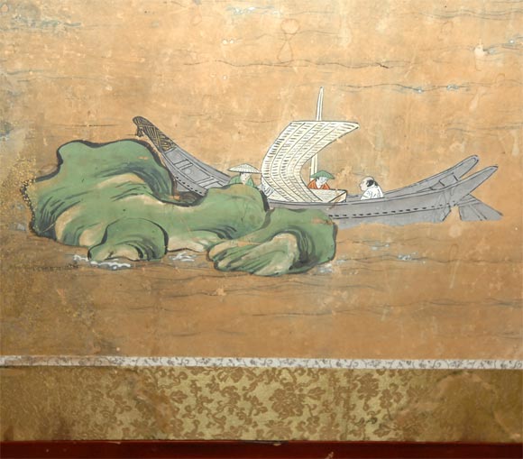 Metal Large Screen Depicting Itsukushima Shrine, UNESCO Sight, Edo Japan, circa 1750