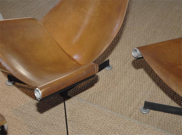 Late 20th Century Set of 3 low slung leather chairs and 1 stool by Max Gottschalk