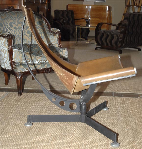 Set of 3 low slung leather chairs and 1 stool by Max Gottschalk 1
