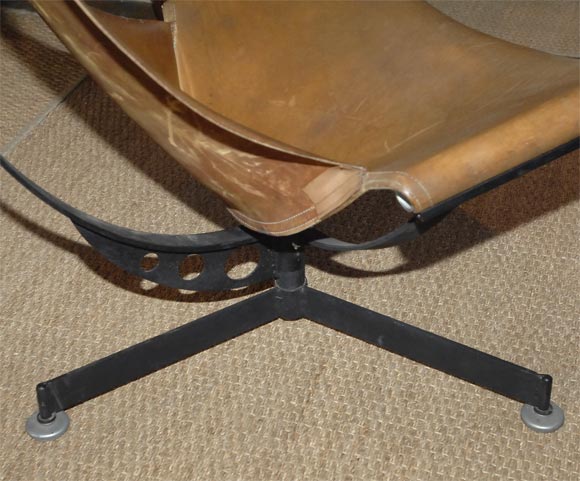 Set of 3 low slung leather chairs and 1 stool by Max Gottschalk 3