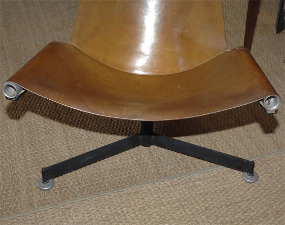 Set of 3 low slung leather chairs and 1 stool by Max Gottschalk 4