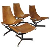 Vintage Set of 3 low slung leather chairs and 1 stool by Max Gottschalk