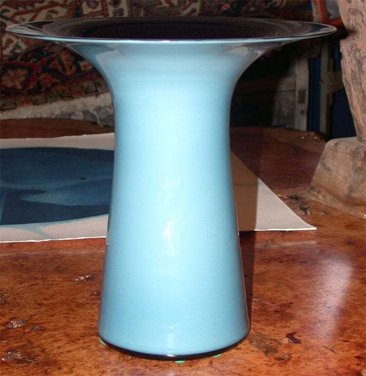 Teal Blue Murano Glass Vase with Deep Purple Interior.  Has original Vistosi Murano Sticker.