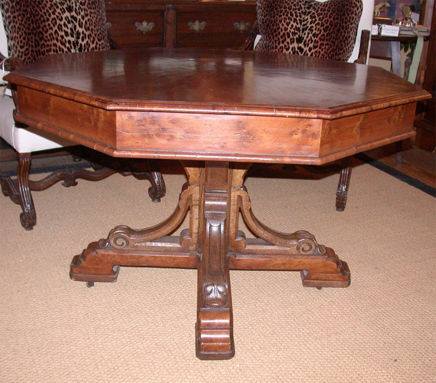 Beautiful Burled Walnut Octagonal Top Table