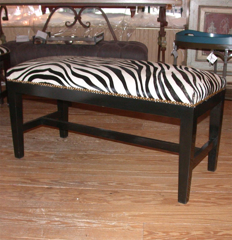 Ebonized Walnut Frame, with Stamped Zebra Cowhide with studded detail