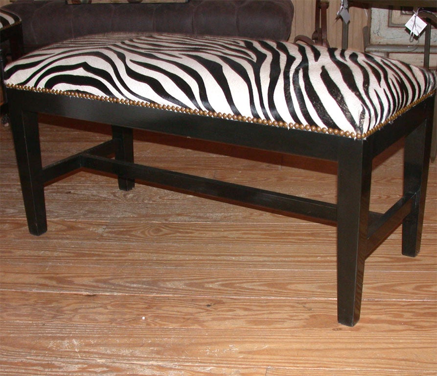 English Zebra Bench with Stamped Cowhide & Ebonized Walnut