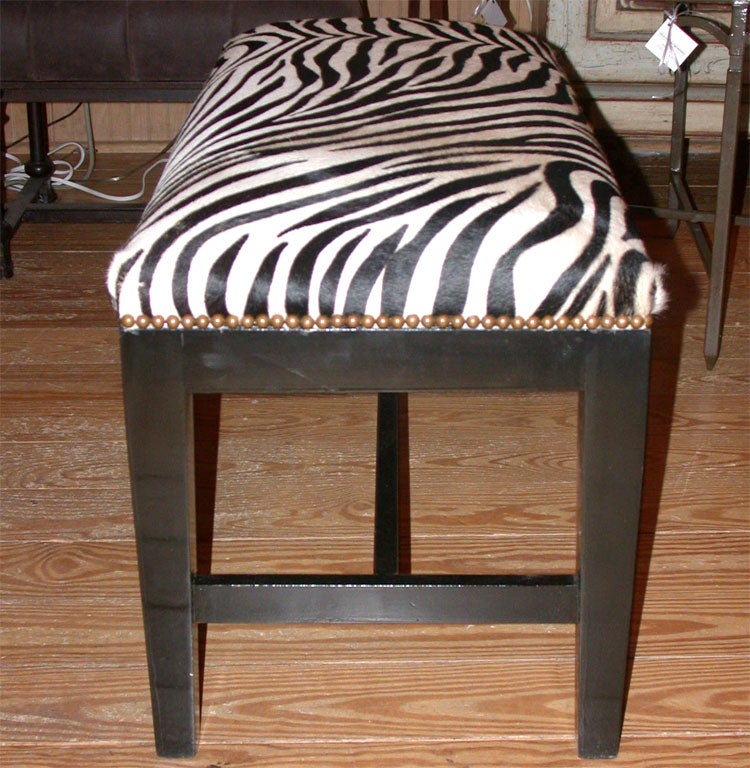 Zebra Bench with Stamped Cowhide & Ebonized Walnut In Excellent Condition In Southampton, NY